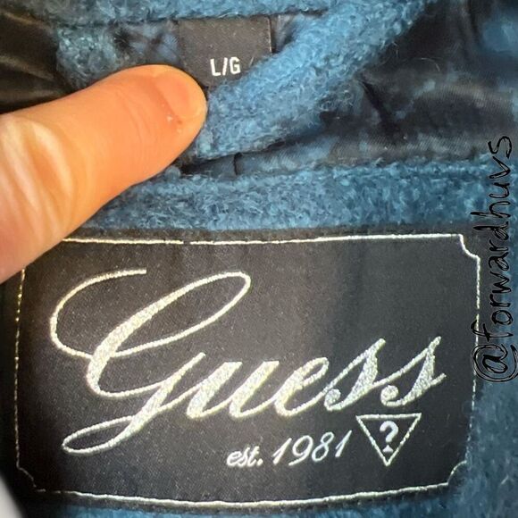 Guess Wool Blend Teal Colored Pea Coat Size Large - Picture 9 of 13